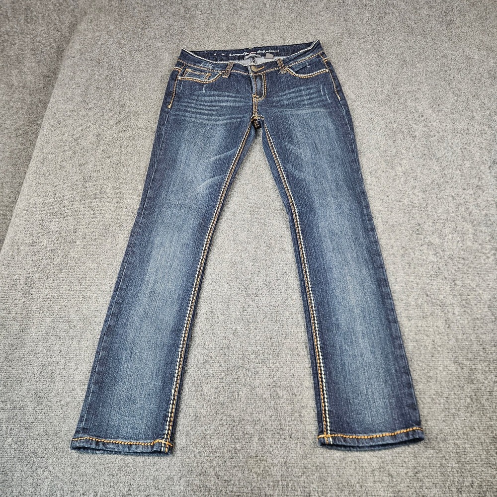 I Jeans by Buffalo Womens 10P Straight Leg Dark Wash Contrast Stitch Denim Blue
